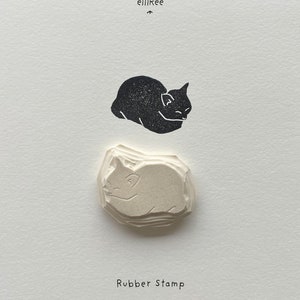 Sleeping Cat Rubber Stamp | Hand Carved Rubber Stamp | Stamping | Linocut Stamp | Cute Cat | Cat Print | Handmade