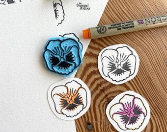 Pansy Flower Rubber Stamp | Floral Pattern Stamp | Handcarved Rubber Stamp | Cute Plant Stamp | Girly Flower Stamp | Summer Spring Stamp