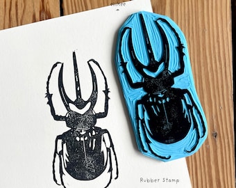 Rhino Beetle Rubber Stamp | Insect Stamp | Handcarved Rubber Stamp | Cute Insect Stamp | Rhinobeetle Linocut Stamp | Bug Stamp