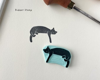 Sleeping Cat Rubber Stamp | Hand Carved Rubber Stamp | Stamping | Linocut Stamp | Scrapbooking Stamp | Cat Print | Handmade Rubber Stamp
