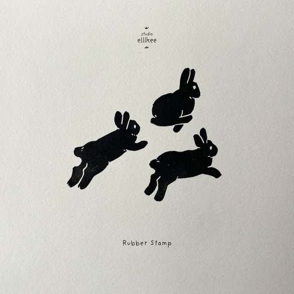 Leaping Bunny Rabbits Rubber Stamp | Hand Carved Rubber Stamp | Linocut Stamp | Easter Bunny  | Hopping Bunny | Handmade Lino Stamp