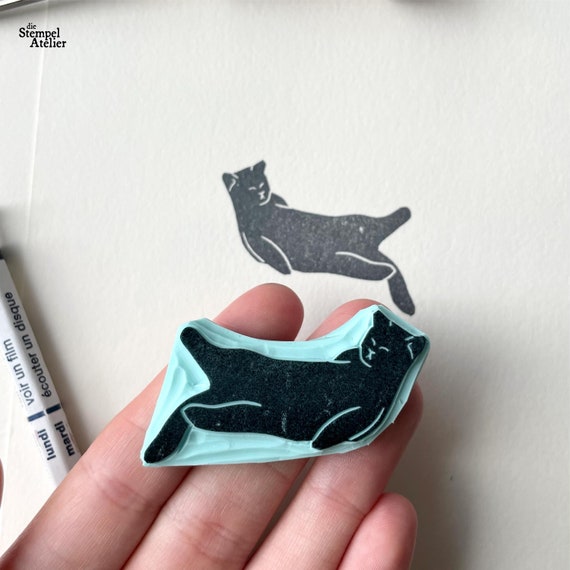 Sleeping Cat Rubber Stamp | Hand Carved Rubber Stamp | Stamping | Cute Cat  Stamp | Scrapbooking Stamp | Cat Print | Handmade Rubber Stamp