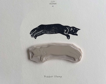 Sleeping Cat Rubber Stamp | Hand Carved Rubber Stamp | Stamping | Linocut Stamp | Cute Cat | Cat Print | Handmade