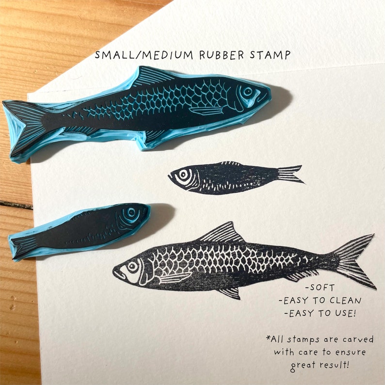 Sardine Fish Rubber Stamp Aquatic Fish Stamp Handcarved Etsy
