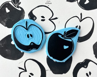 Apple Rubber Stamp | Apple Fruit Stamp | Handcarved Rubber Stamp | Cute Fruit Stamp | Linocut Apple Fruit Stamp | Linocut Stamp