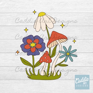Hippie Png, Floral Mushroom Clipart, Retro Png, Groovy Png, Instant Download