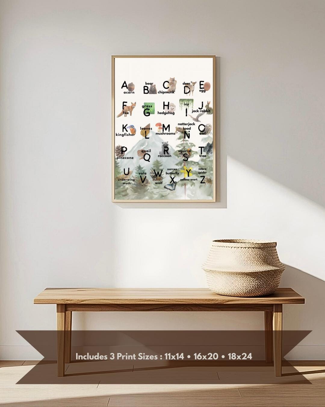 ABC Wildlife Poster, Nature Alphabet Wall Art, Woodland Nursery Decor ...