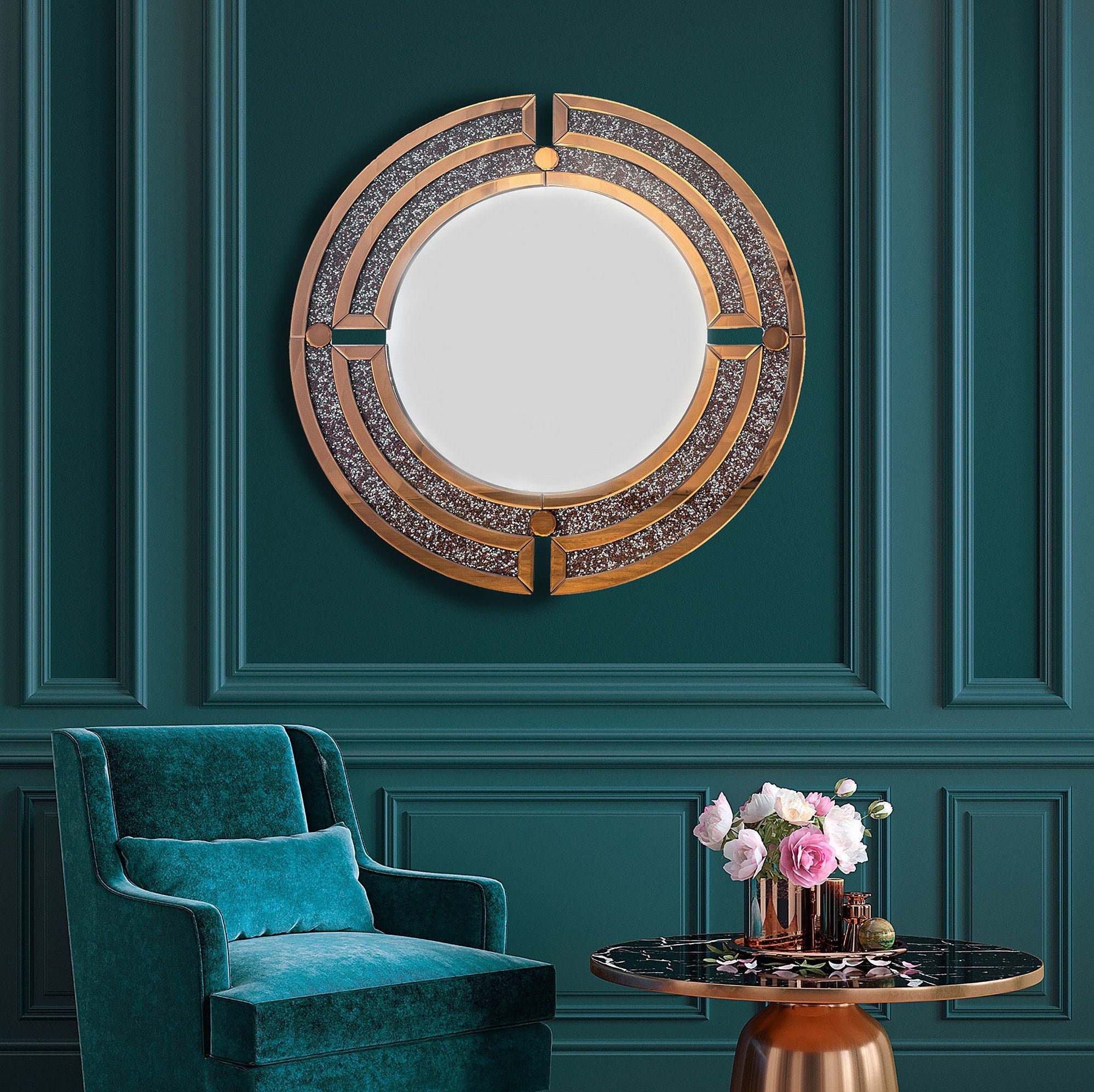 Round Bronze Mirror Decorative Mirror Medium Sized Mirror Etsy