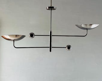 Handmade Brass Chandelier: Mid Century Modern Pendant Light, Linear Sculpture
