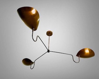 Raw Brass Sputnik Chandelier: Mid Century Modern 3-Light Fixture