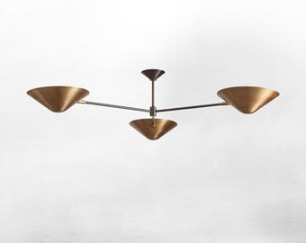 Modern Chandelier, 3-Arm Pure Brass Flush Mount with Custom Drop