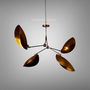 Handmade Raw Brass Sputnik Chandelier: Mid-Century Modern Stilnovo Style