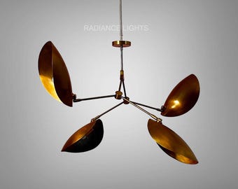 Handmade Raw Brass Sputnik Chandelier: Mid-Century Modern Stilnovo Style