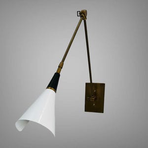 Adjustable Black and Brass Wall Sconce | Mid-Century Modern Swing Arm Wall Lamp | Vintage Industrial Wall Light Fixture for Bedroom, Office.