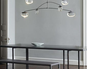 Sputnik Chandelier, Brass 6-Light Fixture with Glass Globes, 52-Inch Mid-Century Lighting