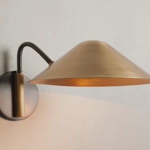 Sleek Brass Wall Sconce with Cone Shade Illuminate Your Space in Style Mid Century Modern Light Fixture, Hallway, Living Room, Bathroom