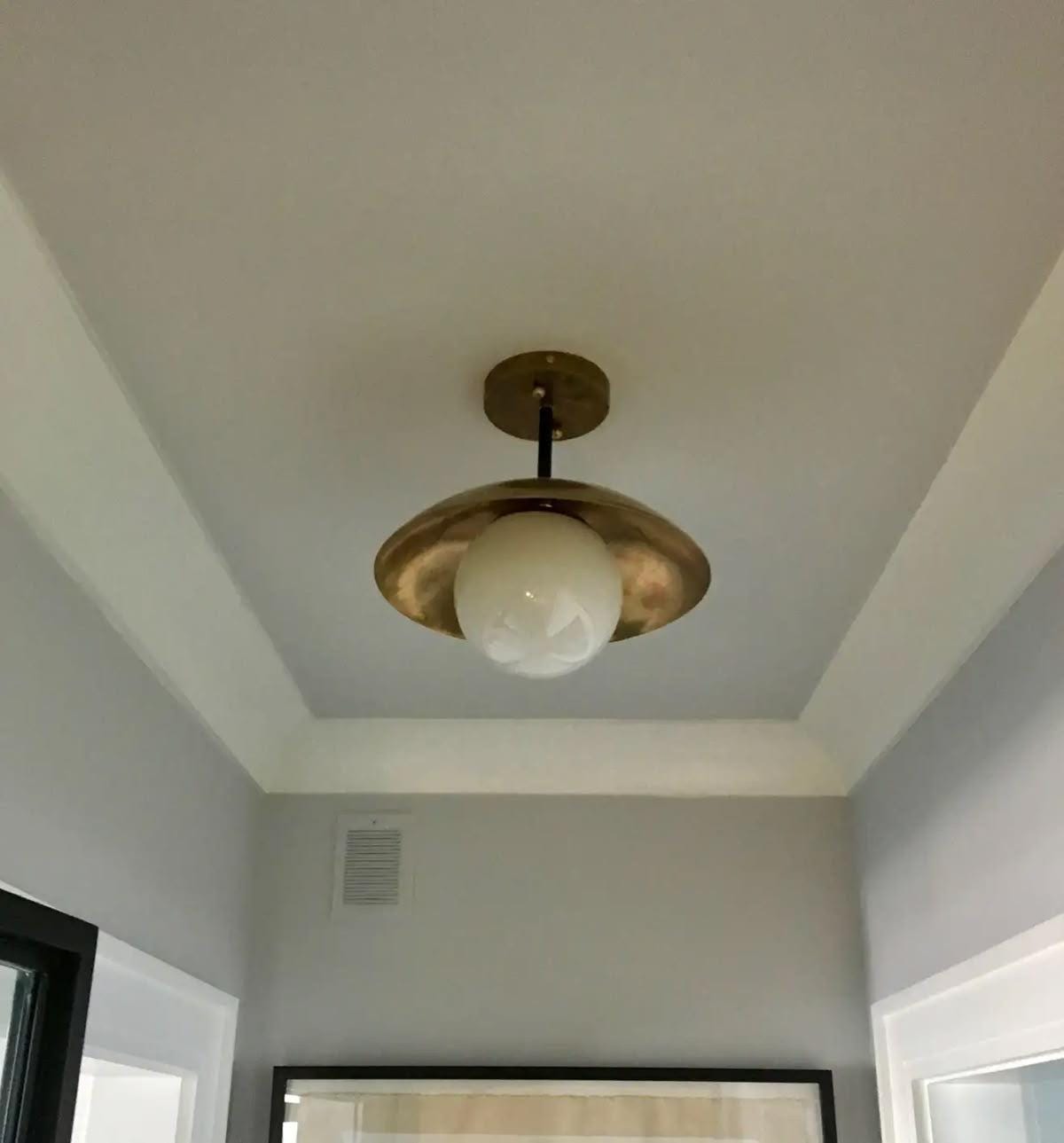 Raw Brass Flush Mount Ceiling Light: Glass Globe Sputnik Pendant