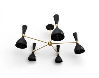 Brass Chandelier, 5-Light 36-Inch Mid-Century Modern Ceiling Fixture