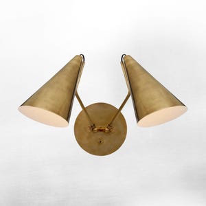Mid-Century Gem: Double Cone Wall Lamp - Vintage Raw Brass Sconce for Stylish Interiors – Mid-Century Modern Wall Lamp Fixture, Wall Art