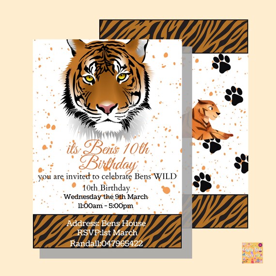 Printable Tiger Kids Party Invitation Etsy