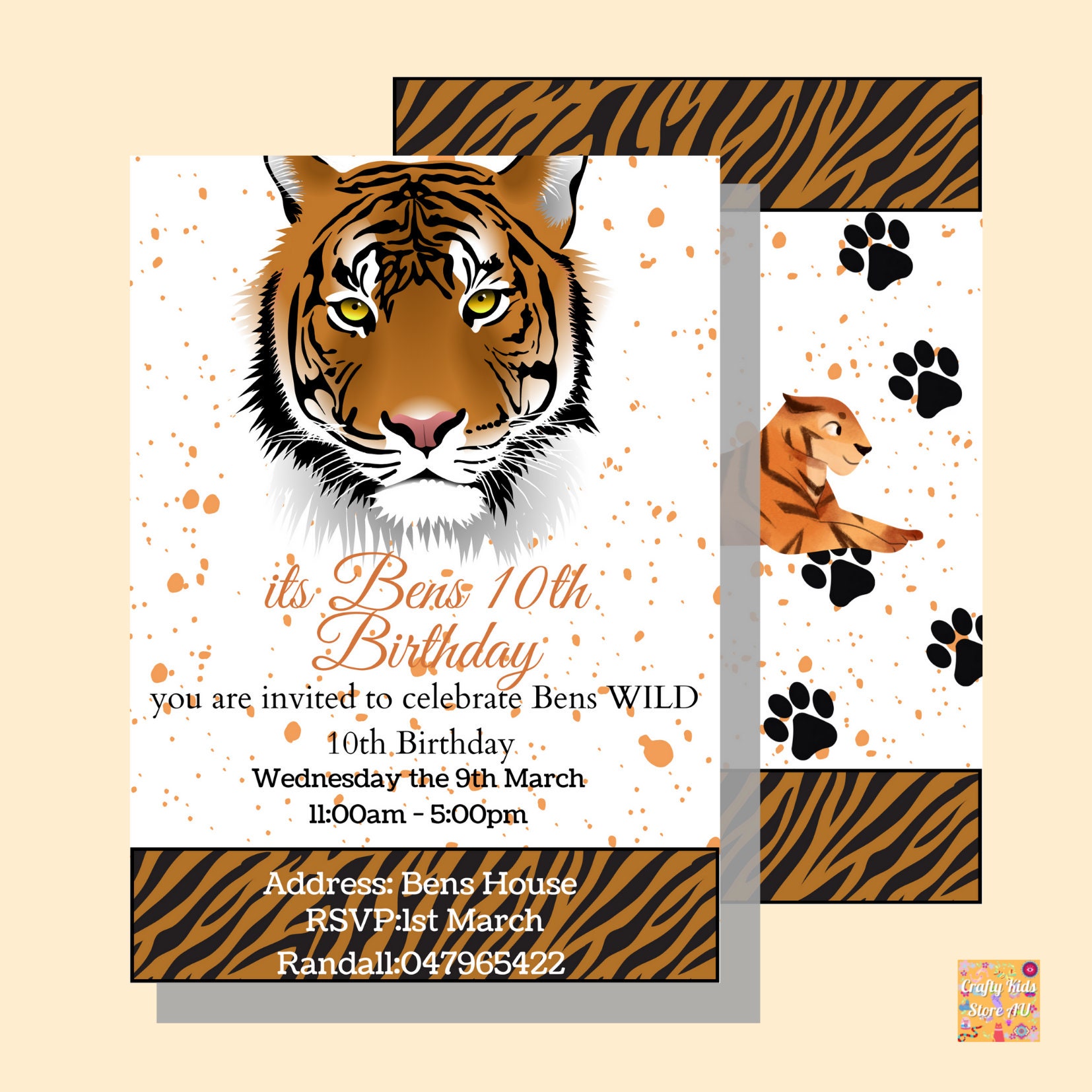 Printable Tiger Kids Party Invitation Etsy
