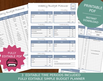 Financial Planner & Expense Tracker | Budget Planner | Editable Printable Money Tracker | Figure out your spending habits