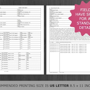 Digital Family Tree: Editable Family Unit Sheet / -Card.