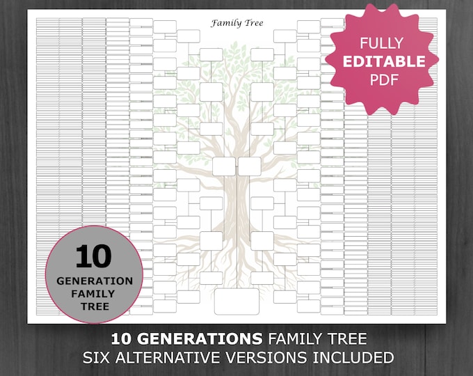 Family Tree Chart 10 Generations. Printable and Editable Family Tree ...