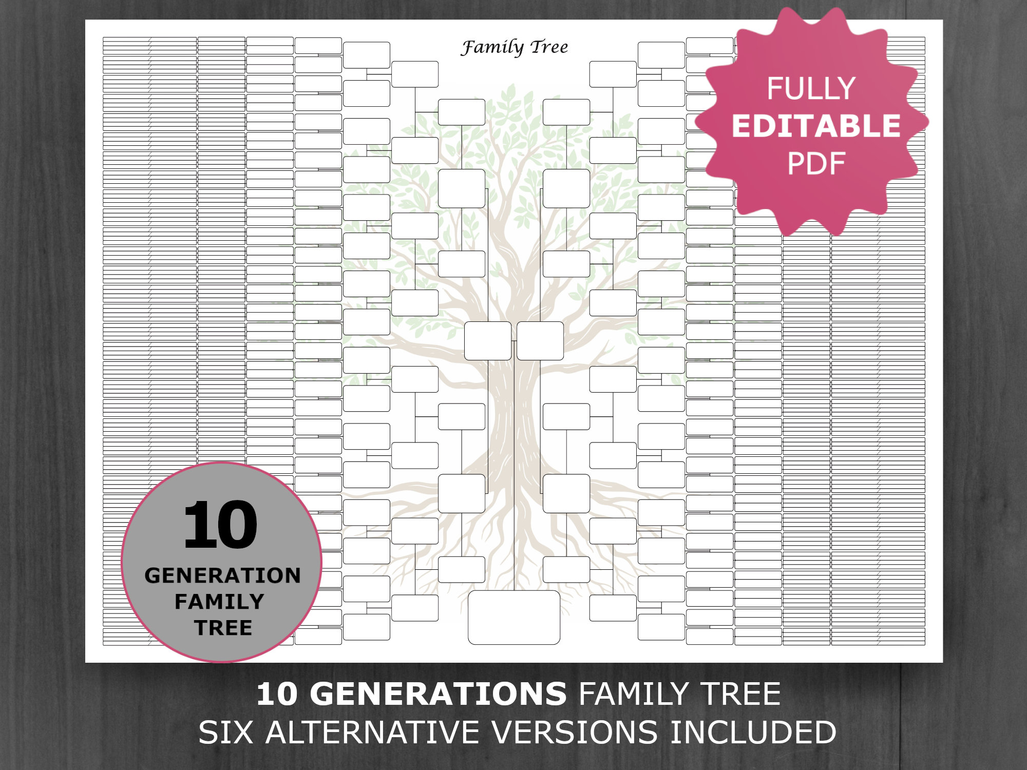 Family Tree Template for 5 Generations. Branched Timmi Genealogy Family Tree.  Family Tree Chart Template. Printable File Fast Edit 