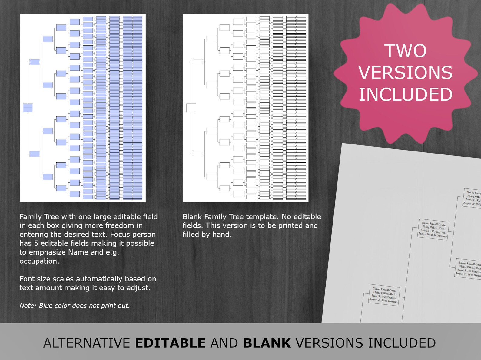 9 Generations Family Tree Chart. Printable and Editable Family Tree ...