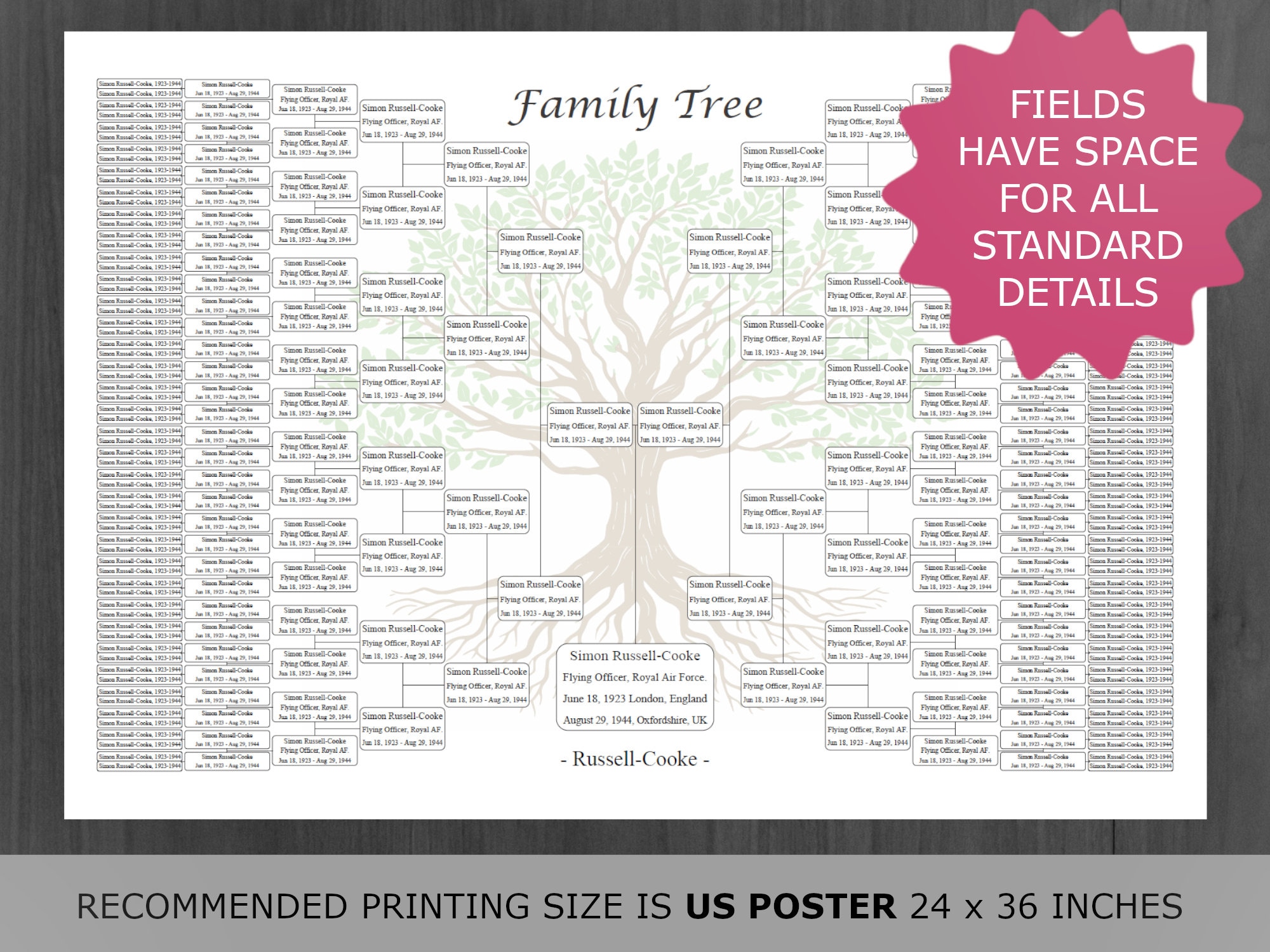 Family Tree Chart 8 Generations. Printable and Editable Family Tree ...