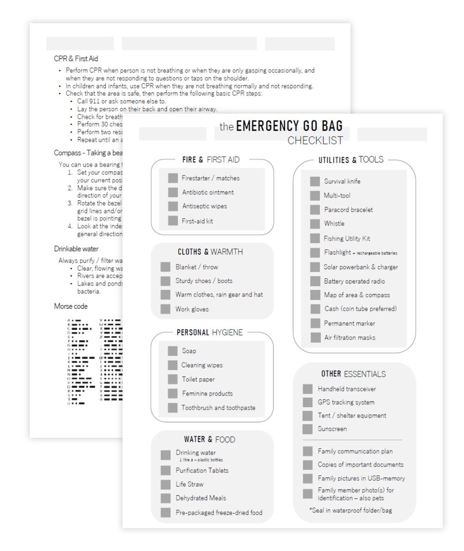 Printable Emergency Go Bag Checklist Disaster Prep, Survival Bug Out