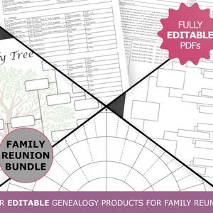 Pacchetto per la riunione di famiglia. Modelli di albero genealogico stampabili e modificabili. Grafici digitali degli antenati/albero genealogico. Modelli di genealogia ancestrale.