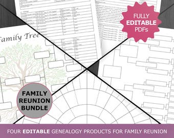 Family Tree Reunion Bundle: Printable and Editable Genealogy Charts (PDF)