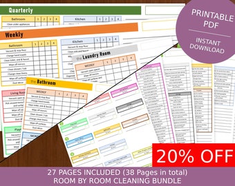 Home Cleaning Checklist Bundle: Printable Planner Templates PDF for Weekly Monthly Yearly Routine Organization (PDF)