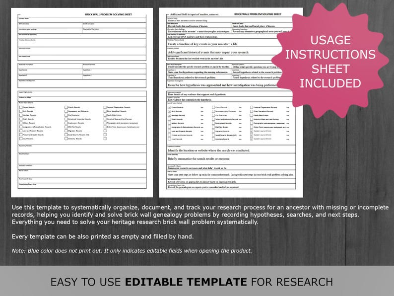 Genealogy Template: Detailed, interactive tool designed to help you break through challenging gaps in your family history research