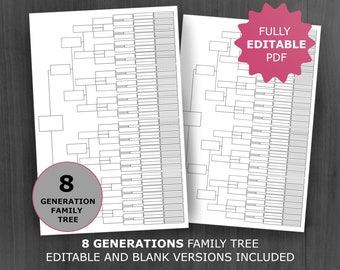 8 Generation Family Tree Chart: Printable and Editable Genealogy Template (PDF)