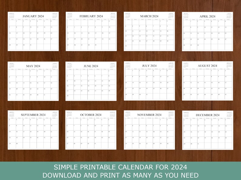 Printable Calendar 2024 2024 Year Planner Monthly Planner Daily Planner ...