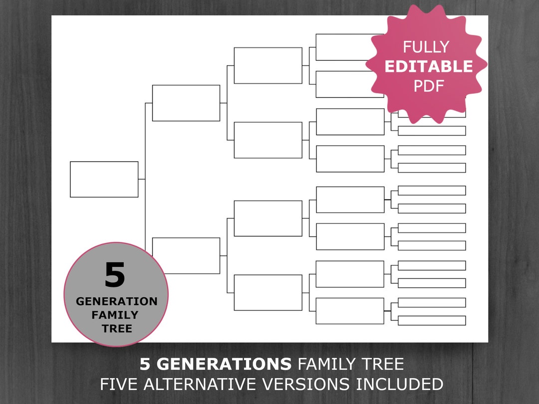 5 Generation Family Tree Chart Printable And Editable Genealogy 