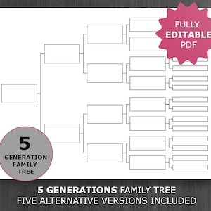 5 Generationen Stammbaum Diagramm. Druckbare und bearbeitbare Stammbaum-Vorlage. Digitale Ahnentafel. Vorlage für Ahnenreihe.