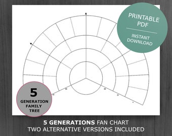 5 Generation Family Tree Fan Chart: Printable Genealogy Template for Ancestry Research & Reunion Gift (PDF)