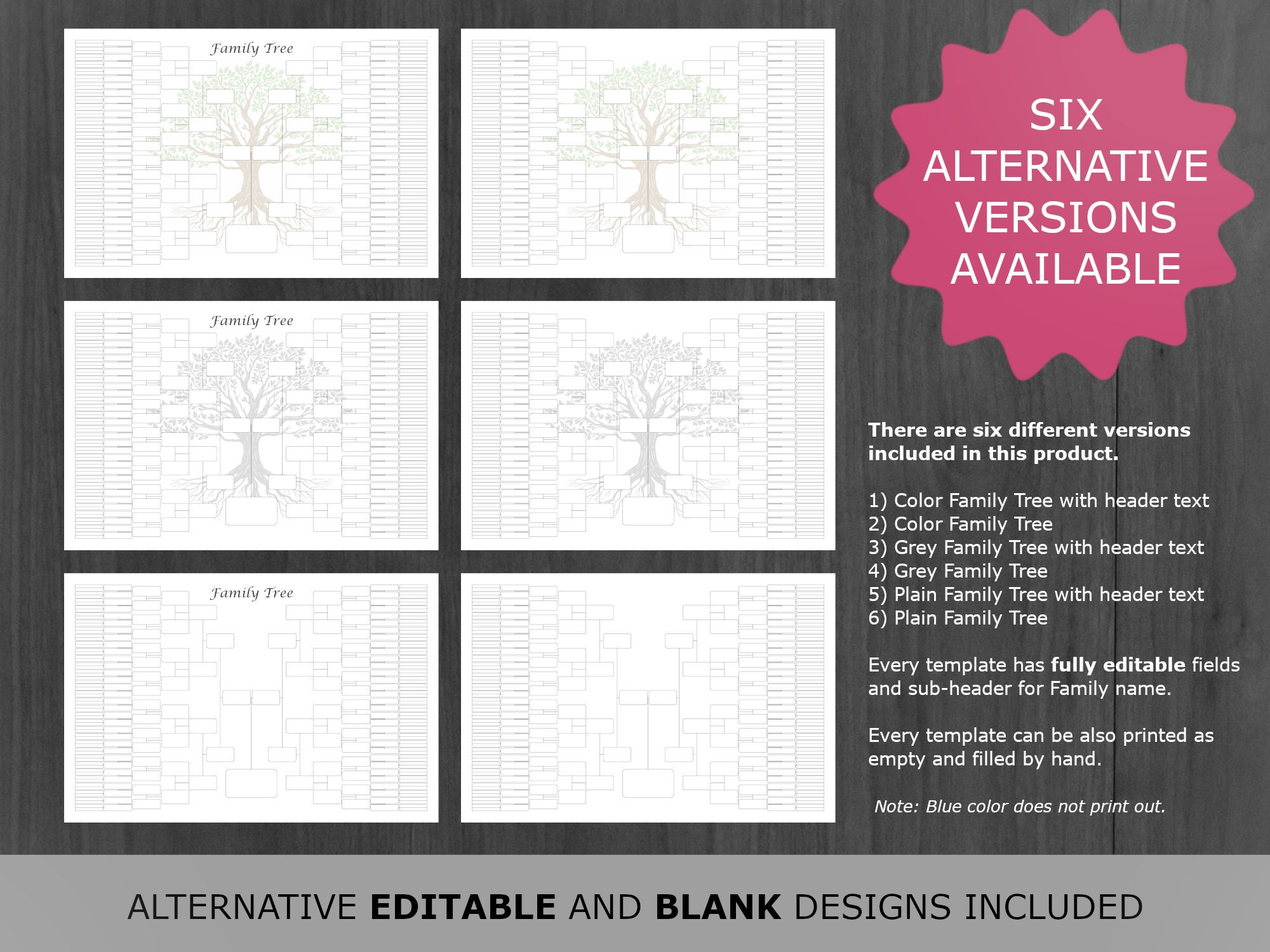 Family Tree Chart 8 Generations. Printable and Editable Family Tree ...