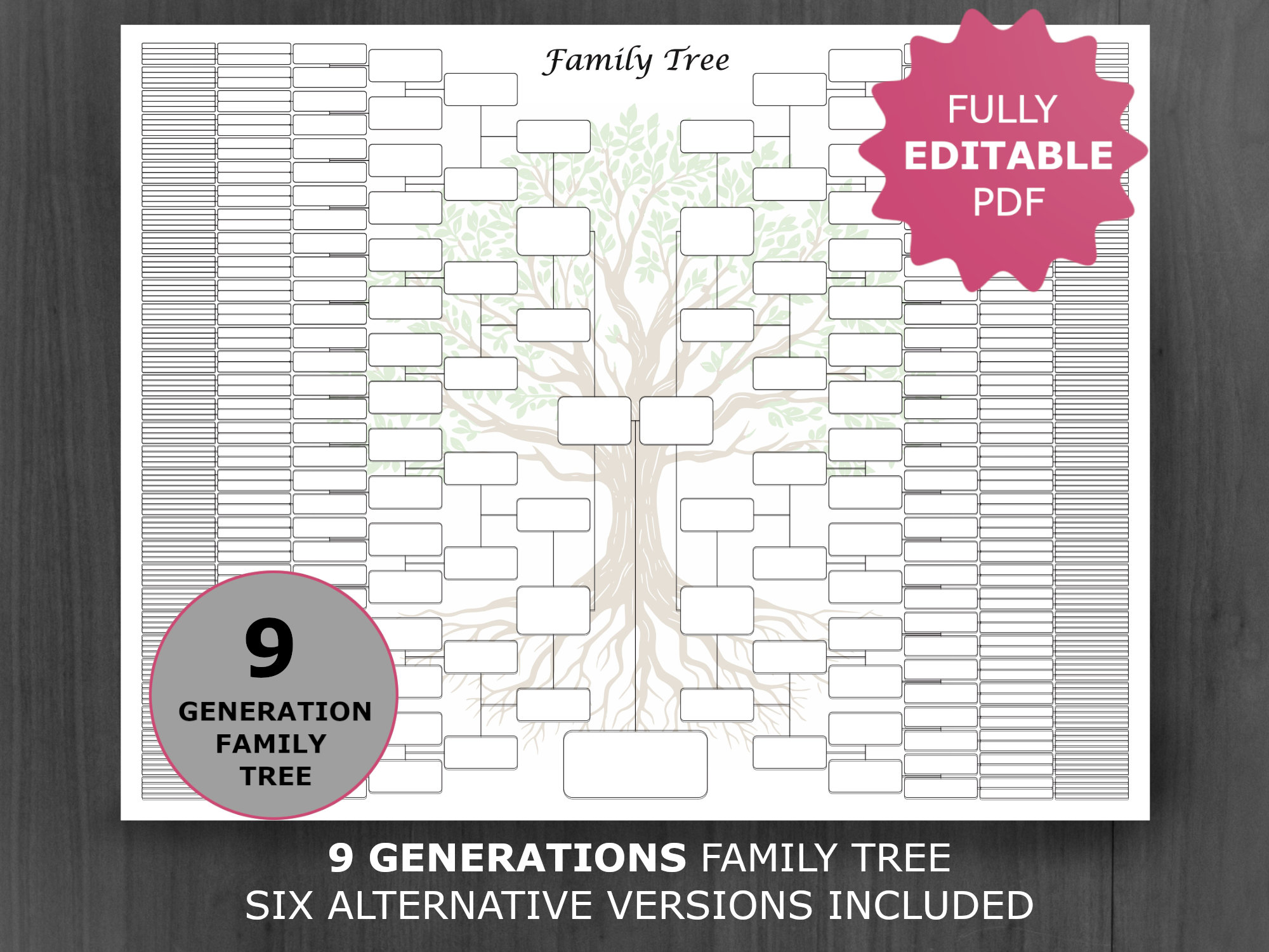 Family Tree Chart 9 Generations. Printable and Editable Family Tree ...