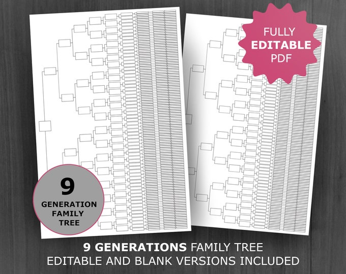 7 Generation Family Tree Template for Canva, Editable 24x18 in Ancestry ...