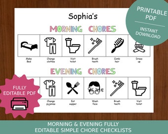Daily Chore Chart for Kids: Printable and Editable Morning & Evening Checklist (PDF)