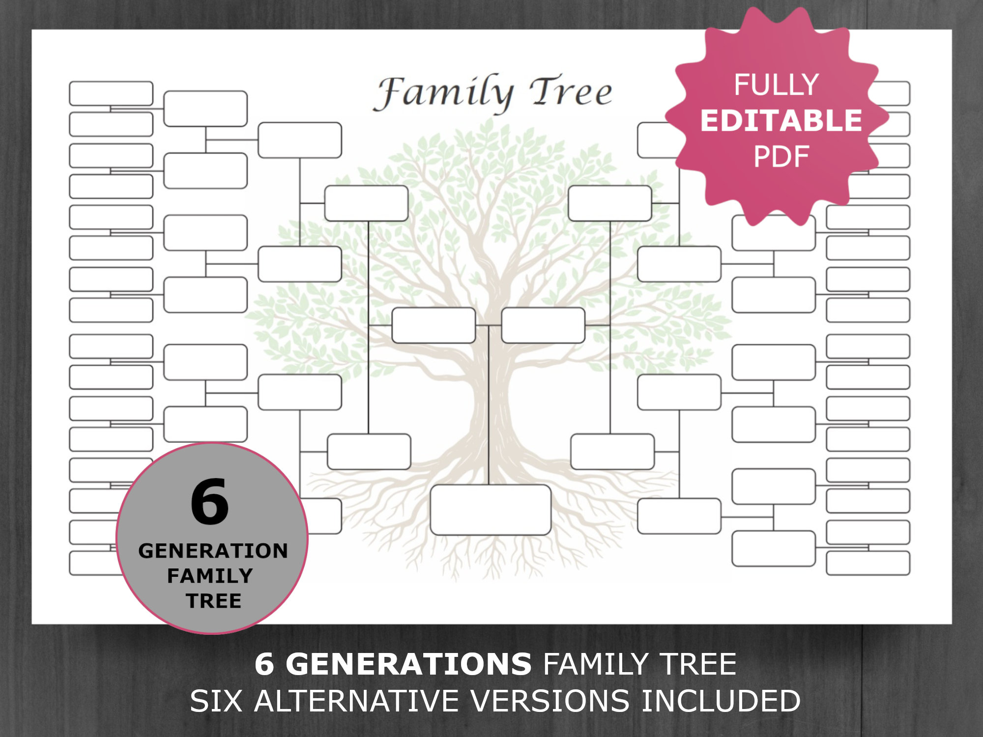Family Tree Chart 6 Generations. Printable and Editable Family Tree Template. Digital Ancestor/pedigree Chart. Ancestral Genealogy Template. - Etsy