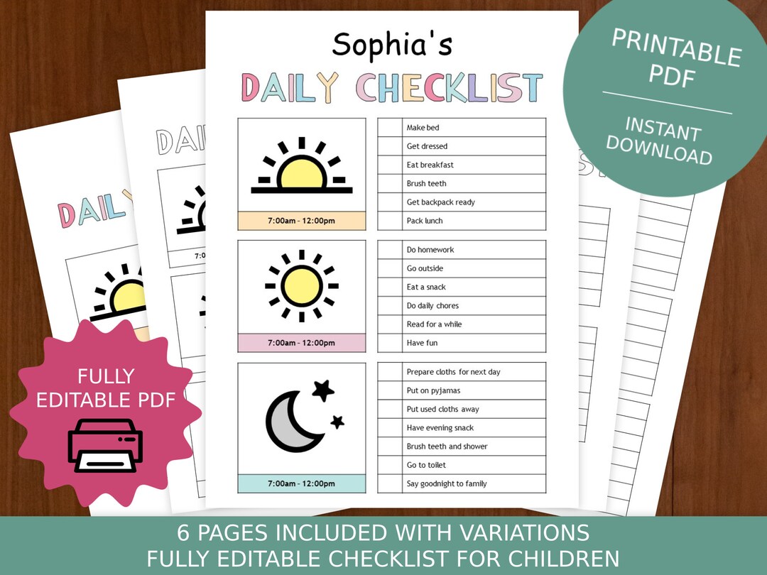 Daily Checklist, Responsibility Chart, Childrens Chore Chart, Daily ...