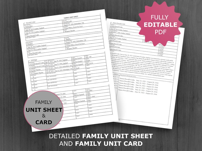 Genealogy Template: Personalized Ancestral Chart with Editable Fields