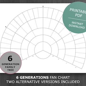6 Generations Family Tree Fan Chart. Printable Family Tree Fan Chart Template. Digital Ancestor Chart. Ancestral Genealogy Template.
