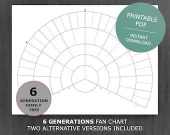 6 Generation Family Tree Fan Chart: Printable Genealogy Template (PDF)